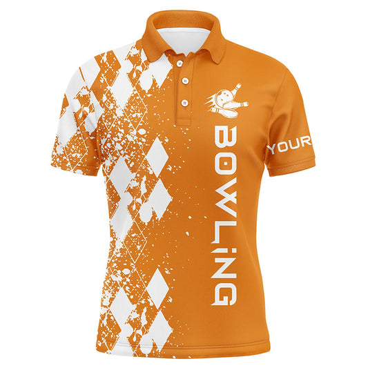 Herren-Bowling-Poloshirt, personalisiertes oranges Bowlinghemd für Männer, personalisiertes Bowling-Geschenk, Bowlingtrikots NQS5101