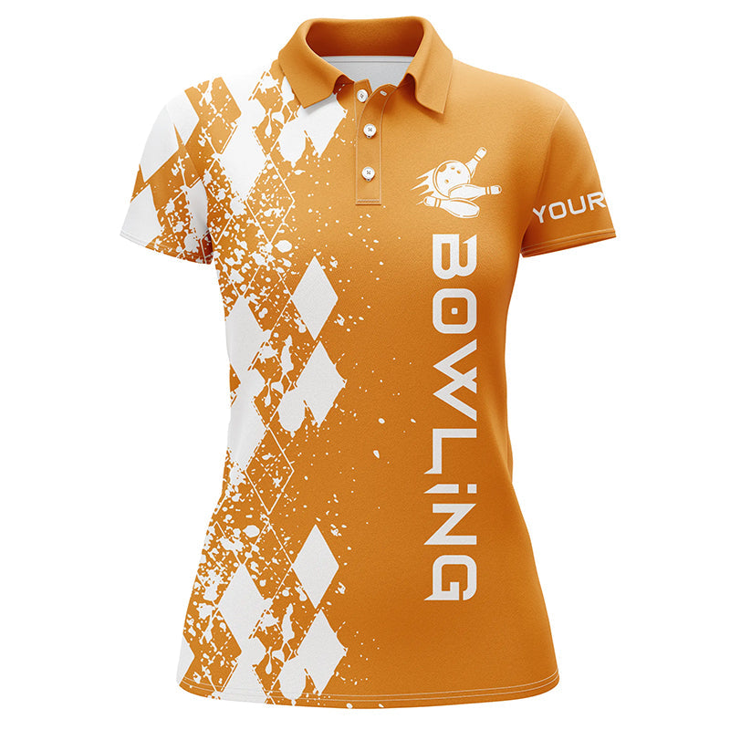 Damen-Bowlinghemd mit Kurzarm-Poloshirt, personalisiertes oranges Bowlinghemd für Damen, personalisiertes Bowling-Geschenk NQS5101