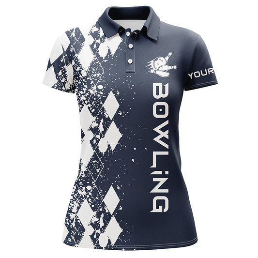 Damen-Bowlinghemd mit Kurzarm-Poloshirt, personalisiertes navyblaues Bowlinghemd für Damen, personalisiertes Bowling-Geschenk NQS5102