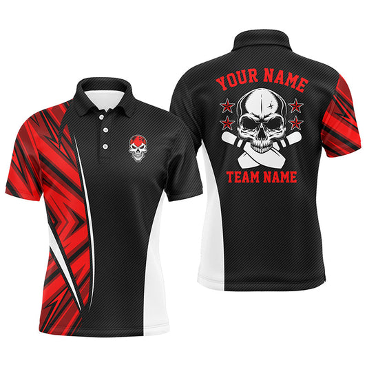 Schwarz-rotes Tarn-Poloshirt für Herren – Individuelles Tarn-Bowling-Shirt, Team-Schädel-Bowling-Trikots NQS5633