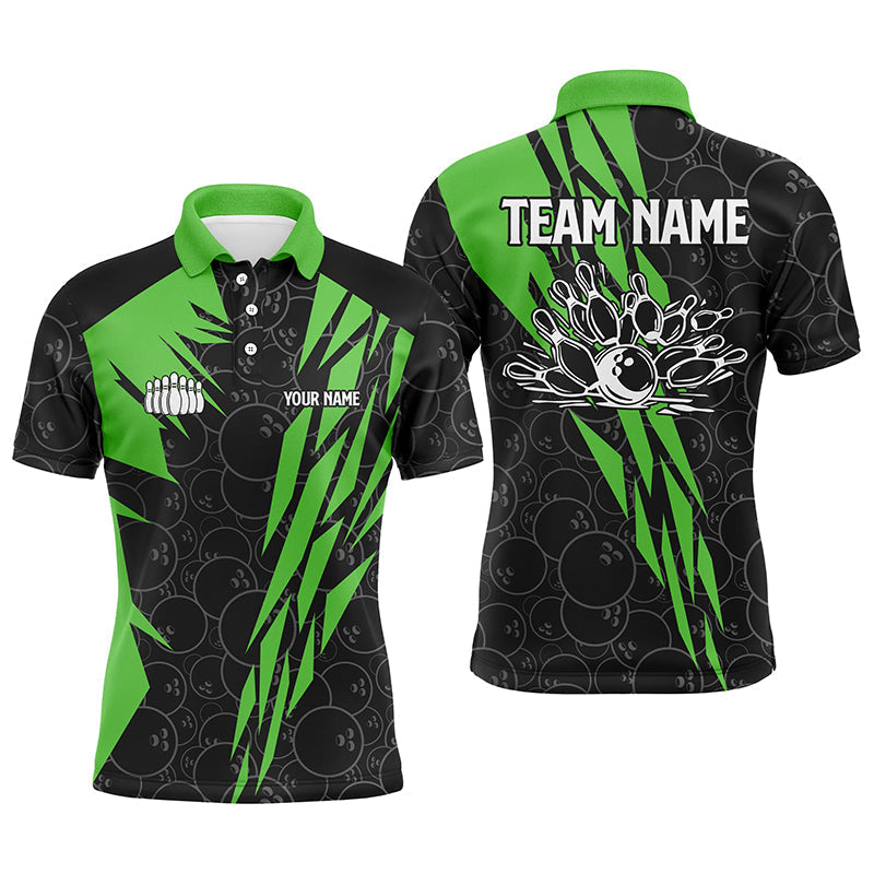 Schwarzes Bowling-Camo-Bowling-Poloshirt für Herren – Individuelles Bowling-Strike-Team-Liga-Trikot | Grün NQS6772