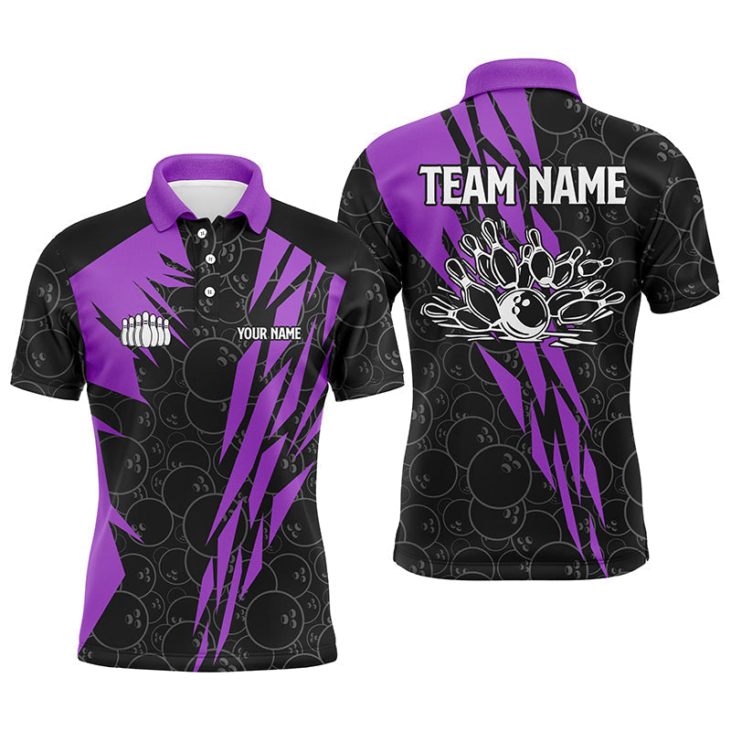 Schwarzes Bowling-Camo-Bowling-Poloshirt für Herren – Individuelles Bowling-Strike-Team-Liga-Trikot | Lila NQS6773