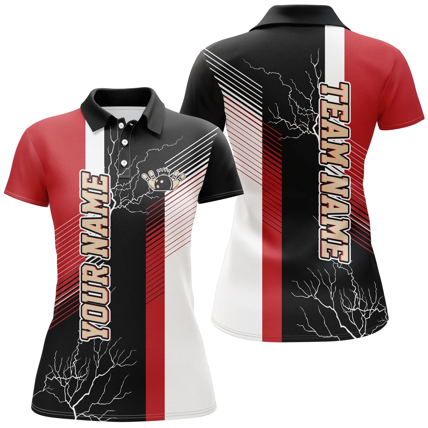 Rot-schwarze Bowlinghemden mit Karomuster, personalisierte Bowling-Poloshirts für Damen, Team-Bowlingtrikots NQS4819