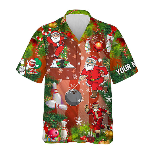 Personalisierte 3D-Bowling-Hawaiian-Shirts – Individuelle amerikanische Flagge, Weihnachtsmann-Team-Button-up-Shirts NQS6540