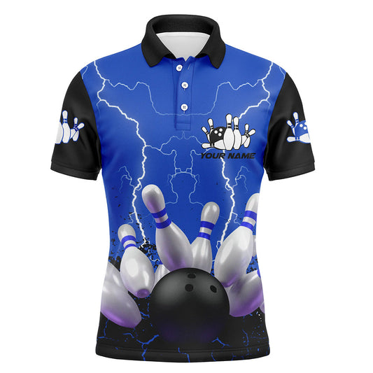 Blaues Blitz-Bowling-Poloshirt für Herren, personalisierte Bowlingtrikots, Bowling-Teamtrikots NQS5200