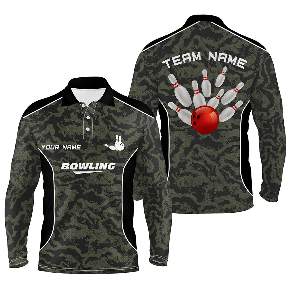 Herren-Poloshirts, personalisierte Bowlingkugel und Pins, Camo-Bowling-Teamtrikot für Herren NQS5248