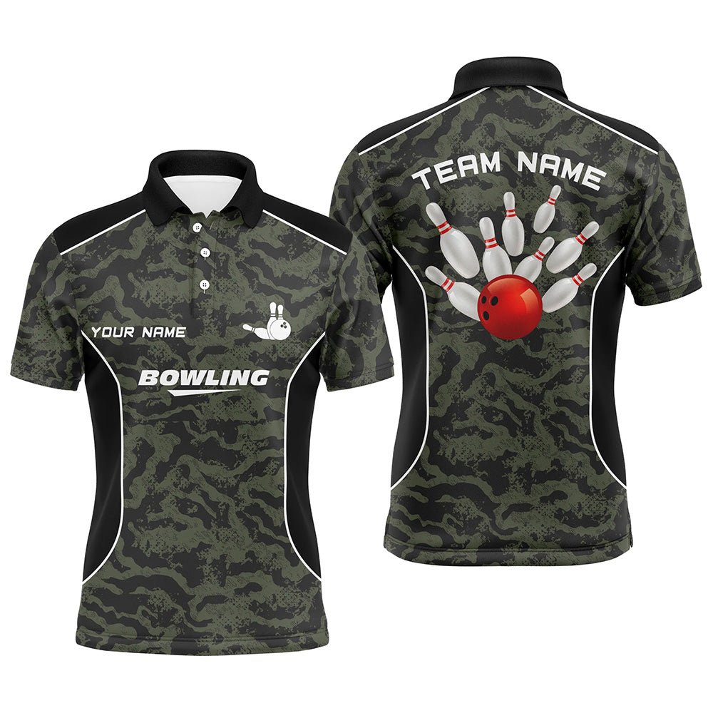 Herren-Poloshirts, personalisierte Bowlingkugel und Pins, Camo-Bowling-Teamtrikot für Herren NQS5248