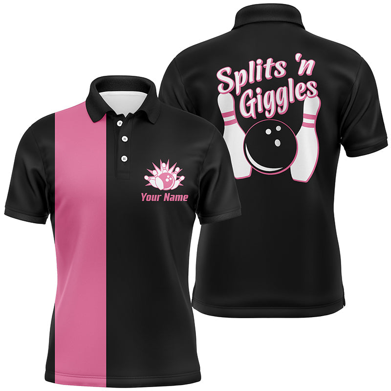 Splits'n Giggles Bowling-Poloshirt für Herren – Personalisierte Rosa Retro Bowling-Trikots NQS5967