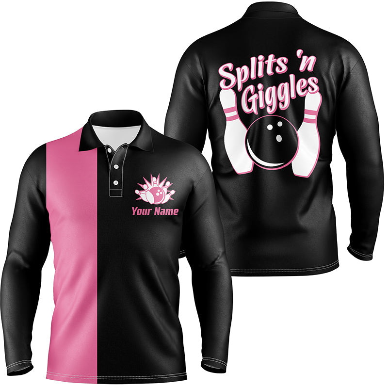 Splits'n Giggles Bowling-Poloshirt für Herren – Personalisierte Rosa Retro Bowling-Trikots NQS5967