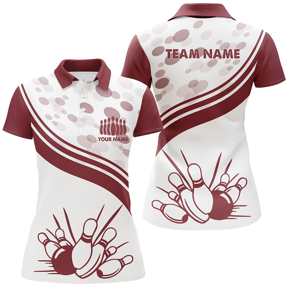 Individuelle Vintage-weiße Bowling-Poloshirts für Damen – Personalisierte Bowling-Team-Trikots NQS5519