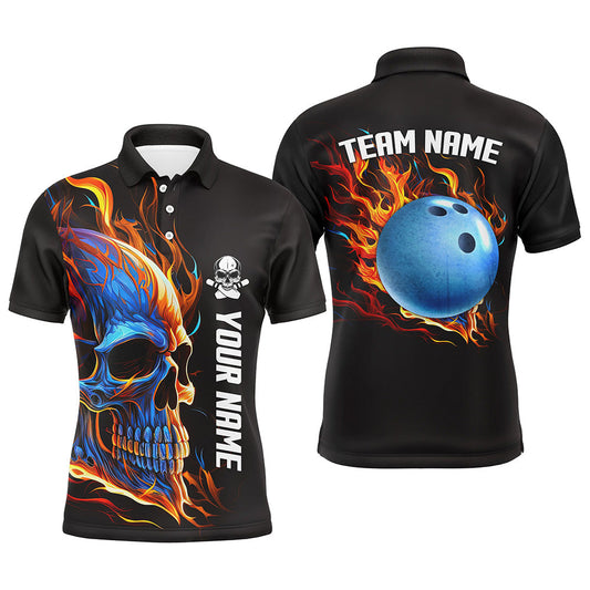 Schädel in Flammen Bowling-Poloshirts für Herren – Individuelles Team Schädel-Bowling-Trikots NQS6197