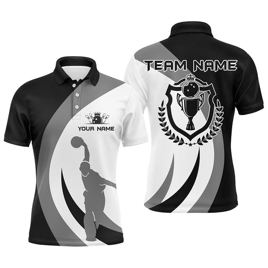 Schwarz-weiße Retro-Bowling-Poloshirts für Herren – Individuelles Bowling-Team-Liga-Trikot NQS6704