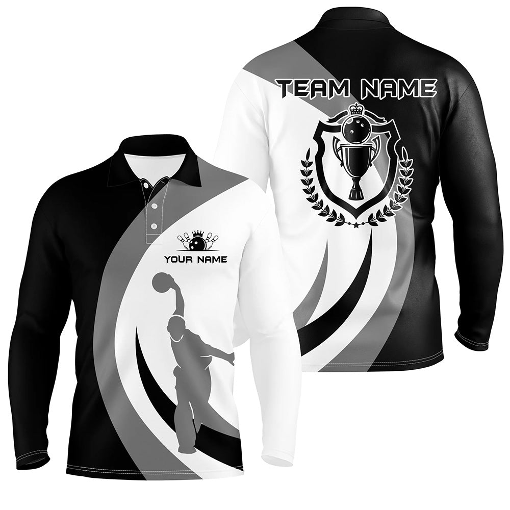 Schwarz-weiße Retro-Bowling-Poloshirts für Herren – Individuelles Bowling-Team-Liga-Trikot NQS6704