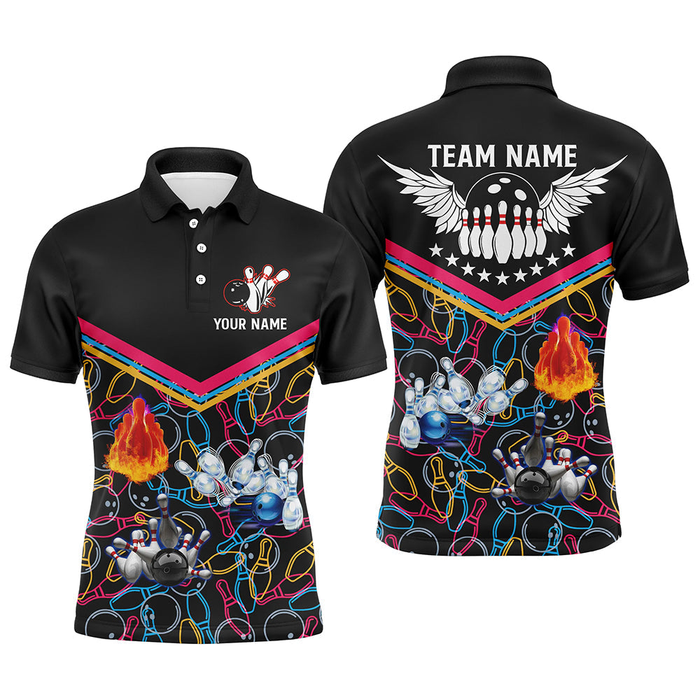 Schwarz gemusterte Multicolor-Bowling-Poloshirts für Herren, maßgeschneiderte Team-Bowlingtrikots für Bowler NQS5386