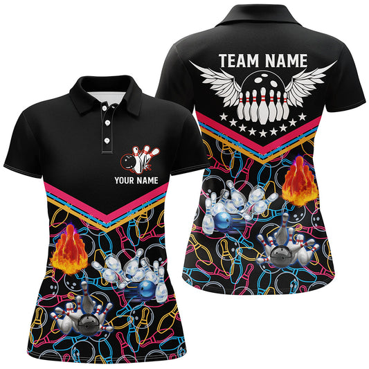 Schwarz gemusterte Multicolor-Bowling-Poloshirts für Damen, maßgeschneiderte Team-Bowlingtrikots für Bowlerinnen NQS5386