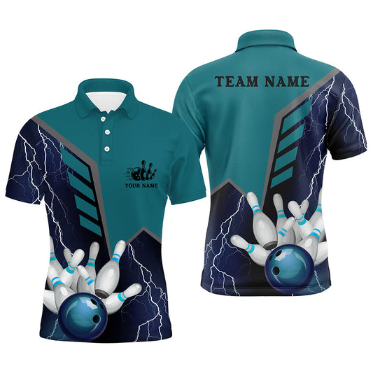 Blitz-Blau Herren-Bowling-Poloshirt – Individueller Name, Herren-Bowler-Trikot, Team-Bowling-Geschenke NQS5868