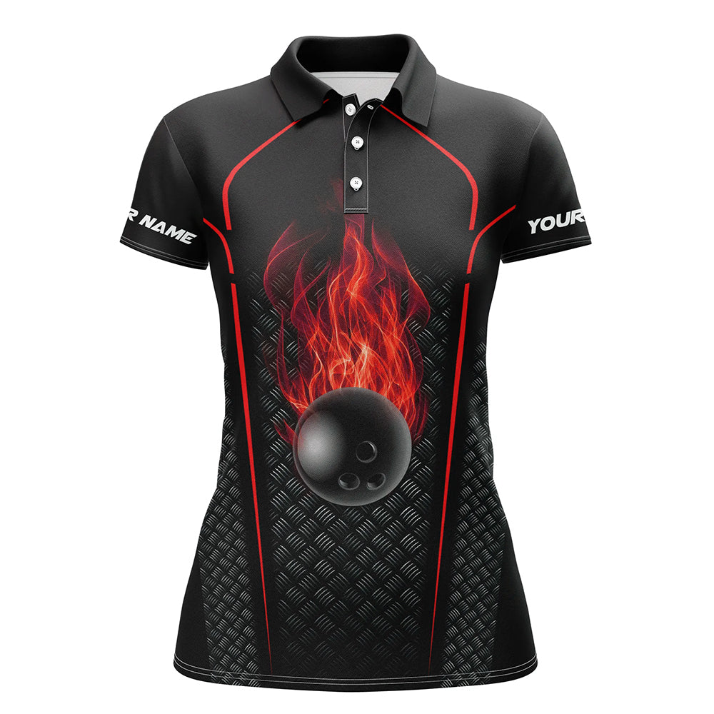 Bowling-Shirt für Damen – Individuelles Kurzarm-Poloshirt, 3D-Bowling-Team-Trikot | Rot NQS6769