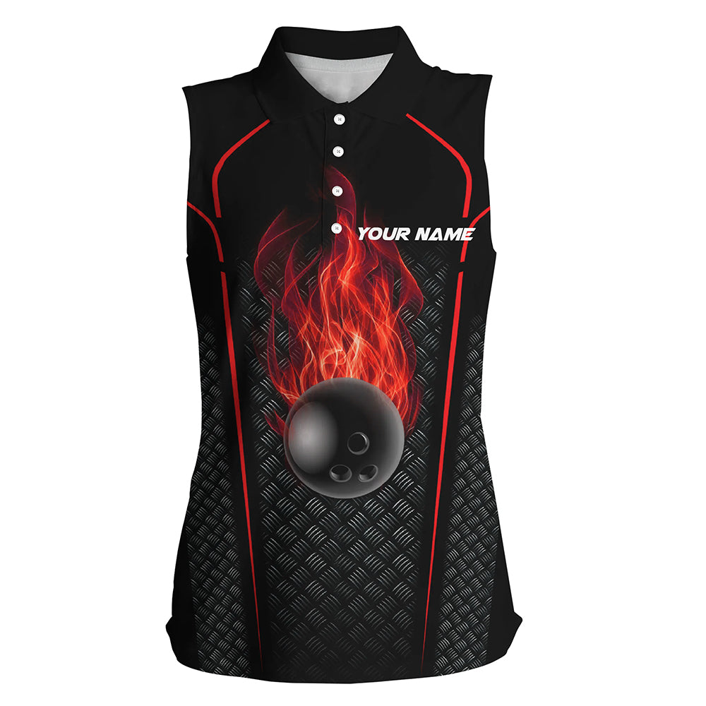 Bowling-Shirt für Damen – Individuelles Ärmelloses Bowling-Poloshirt, 3D-Bowling-Team-Trikot | Rot NQS6769