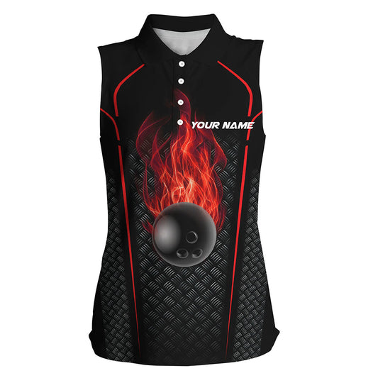 Bowling-Shirt für Damen – Individuelles Ärmelloses Bowling-Poloshirt, 3D-Bowling-Team-Trikot | Rot NQS6769