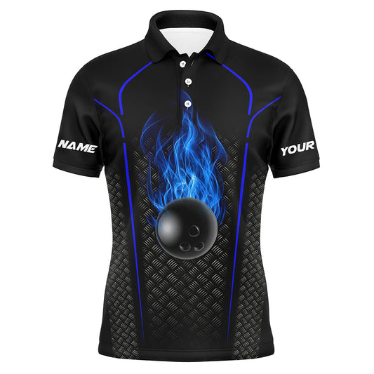 Schwarz-blaues Bowlinghemd für Herren, Polo, personalisiertes 3D-Bowling-Teamtrikot NQS5143