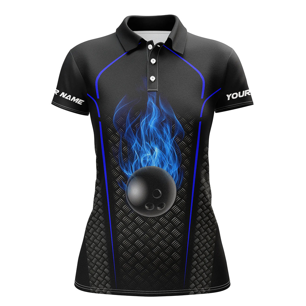 Blaues Bowlinghemd für Damen, Kurzarm-Poloshirt, personalisiertes 3D-Bowling-Teamtrikot NQS5143