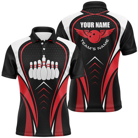 Rot-weiße-schwarze Bowling-Shirts für Herren – Team-Liga-Trikots, Individuelle Bowling-Poloshirts NQS6539