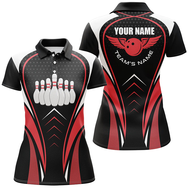 Rot-weiße-schwarze Bowling-Shirts für Damen – Team-Liga-Trikots, Individuelle Bowling-Poloshirts NQS6539