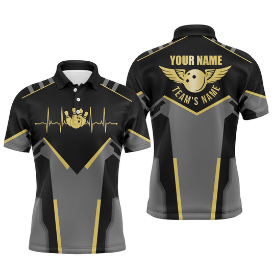 Herren-Bowling-Poloshirts, personalisierter Teamname, schwarzes Bowling-Teamtrikot, Geschenk für Bowling-Teams NQS5245