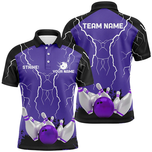 Herren-Bowling-Poloshirts – Individuelle Bowling-Strike Blitz-Sturm Team-Liga-Trikots | Lila NQS6645