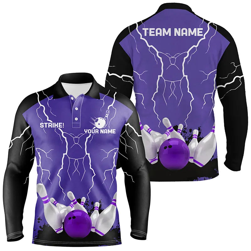 Herren-Bowling-Poloshirts – Individuelle Bowling-Strike Blitz-Sturm Team-Liga-Trikots | Lila NQS6645