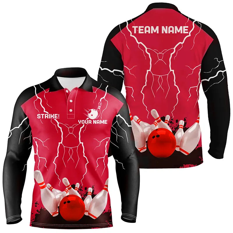 Herren-Bowling-Poloshirts – Individuelle Bowling-Strike Blitz-Sturm Team-Liga-Trikots | Rot NQS6646