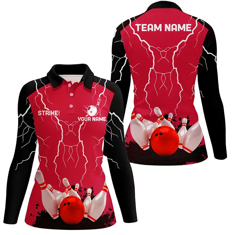 Damen-Bowling-Poloshirts – Individuelle Bowling-Strike Blitz-Sturm Team-Liga-Trikots | Rot NQS6646