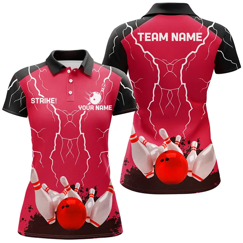 Damen-Bowling-Poloshirts – Individuelle Bowling-Strike Blitz-Sturm Team-Liga-Trikots | Rot NQS6646