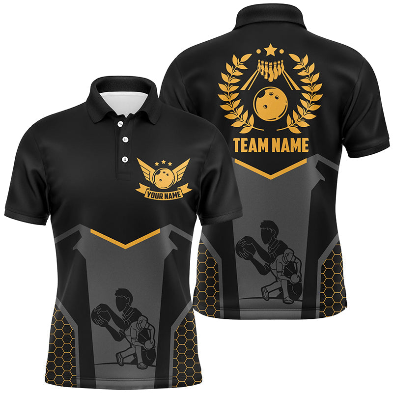 Schwarze Bowling-Trikots für Herren – Individuelle Retro-Bowling-Poloshirts für Team-Bowler | Gelb NQS6673