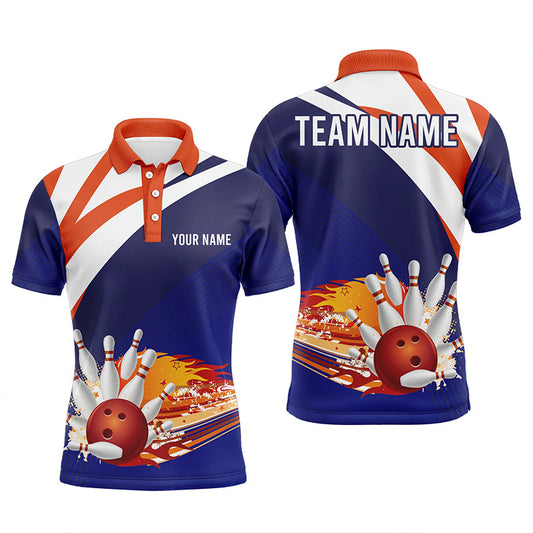 Blau-orange Herren-Bowling-Poloshirt – Individueller Name, Herren-Bowler-Trikot, Team-Bowling-Geschenke NQS5830