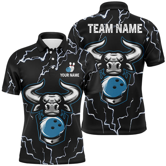 Bowling-Bulle Thunder Lightning, Schwarze Bowling-Poloshirts für Herren – Individuelle Bowling-Team-Liga-Trikots NQS6498