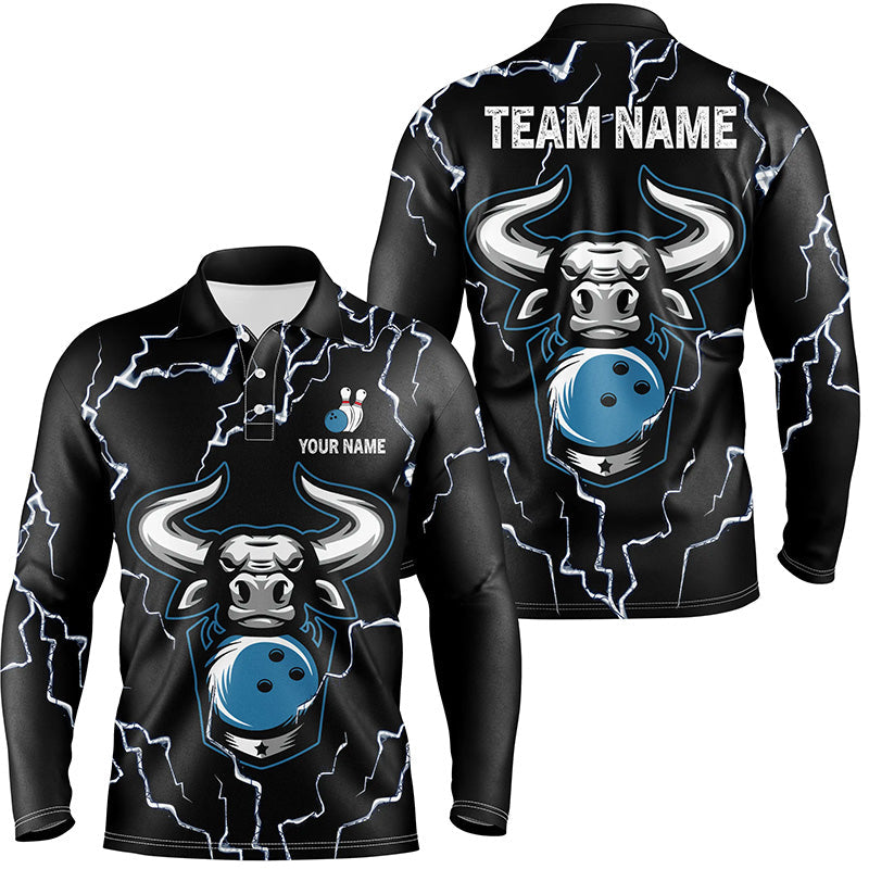 Bowling-Bulle Thunder Lightning, Schwarze Bowling-Poloshirts für Herren – Individuelle Bowling-Team-Liga-Trikots NQS6498