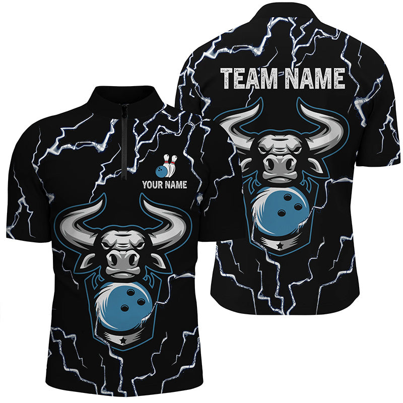 Bowling-Bulle Thunder Lightning, Schwarze Bowling-Quarter-Zip-Shirts für Herren – Individuelle Bowling-Team-Trikots NQS6498