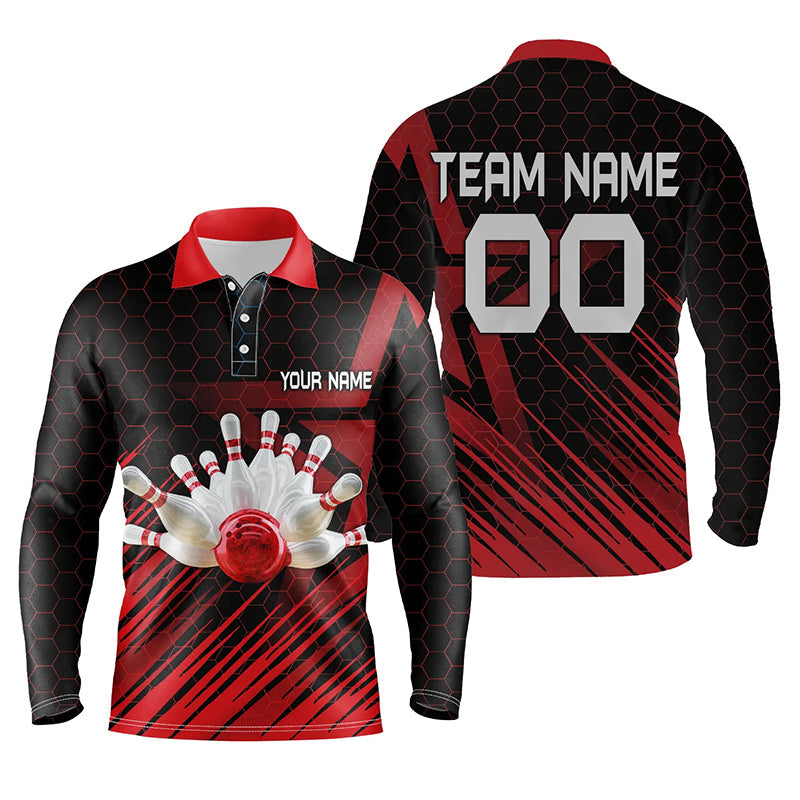 Rotes Bowlinghemd für Herren, Polo, personalisiertes 3D-Bowling-Teamtrikot NQS5140