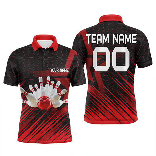 Rotes Bowlinghemd für Herren, Polo, personalisiertes 3D-Bowling-Teamtrikot NQS5140