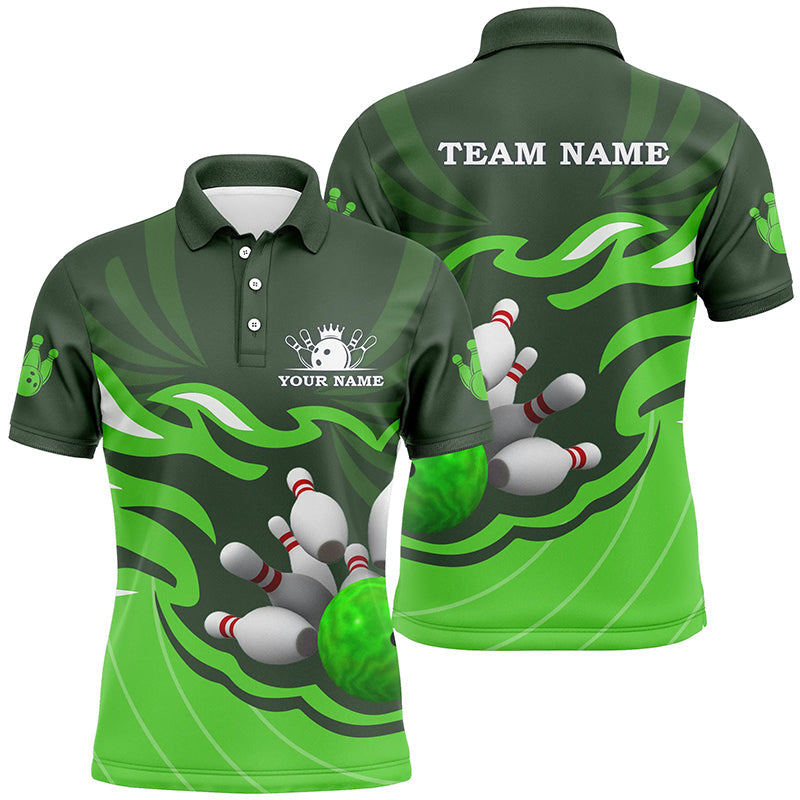 Herren-Bowling-Poloshirt – Individuelle Bowlingkugel & Pins, Team-Liga-Trikot, personalisierte Bowling-Geschenke | Grün NQS6300