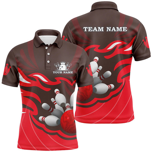 Herren-Bowling-Poloshirt – Individuelle Bowlingkugel & Pins, Team-Liga-Trikot, personalisierte Bowling-Geschenke | Rot NQS6301