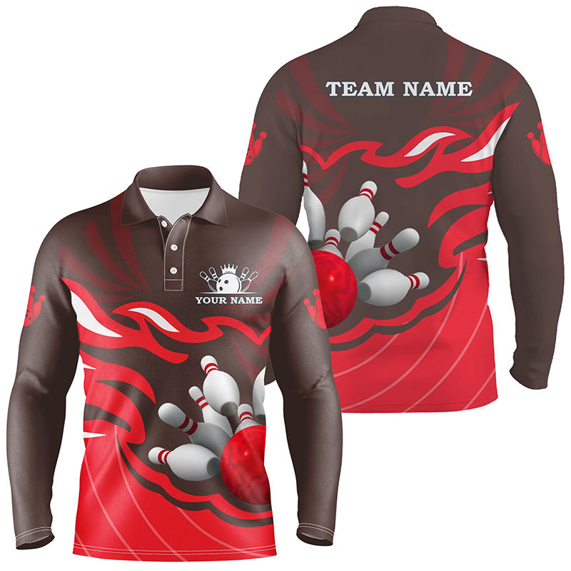 Herren-Bowling-Poloshirt – Individuelle Bowlingkugel & Pins, Team-Liga-Trikot, personalisierte Bowling-Geschenke | Rot NQS6301