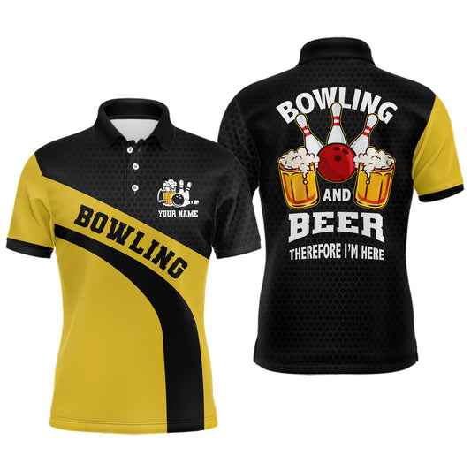 Bowling-Team-Poloshirts für Herren – Individueller Name, Schwarz-Gelb bowling and beer therefore I'm here NQS6566