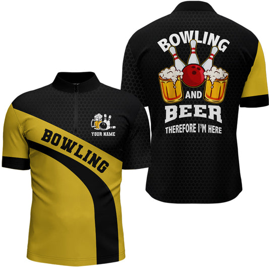 Bowling-Team-Quarter-Zip-Shirt für Herren – Individuell, Schwarz-Gelb bowling and beer therefore I'm here NQS6566