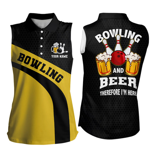 Ärmellose Bowling-Poloshirts für Damen – Individuell, Schwarz-Gelb bowling and beer therefore I'm here NQS6566