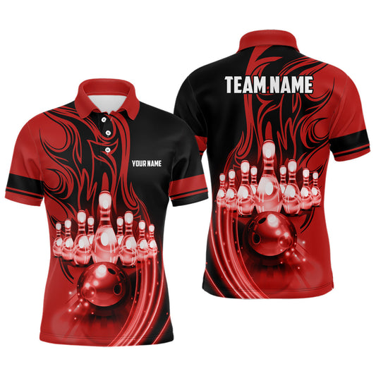 Bowlingkugel & Pins Rotlicht Trikots – Individuelle Team-Liga-Bowling-Poloshirts für Herren NQS6579