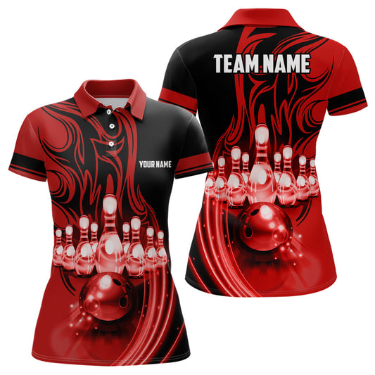 Bowlingkugel & Pins Rotlicht Trikots – Individuelle Team-Liga-Bowling-Poloshirts für Damen NQS6579