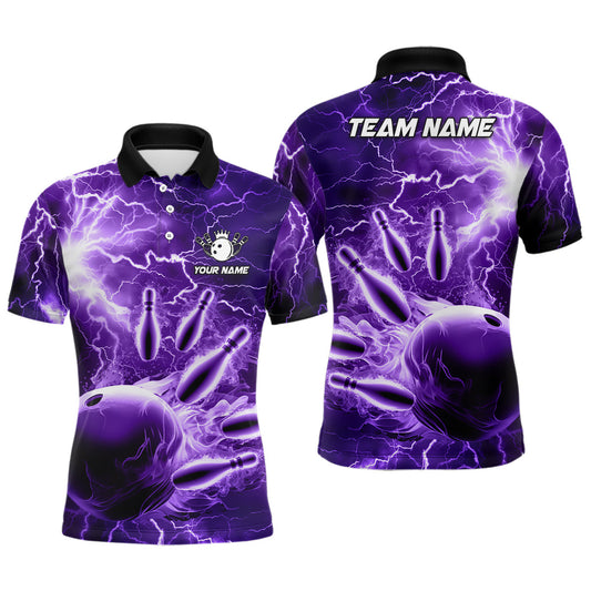 Herren-Bowling-Poloshirts – Individuelle Lila Blitz-Donner Bowling-Team-Trikots, Geschenk für Team-Bowler NQS6581