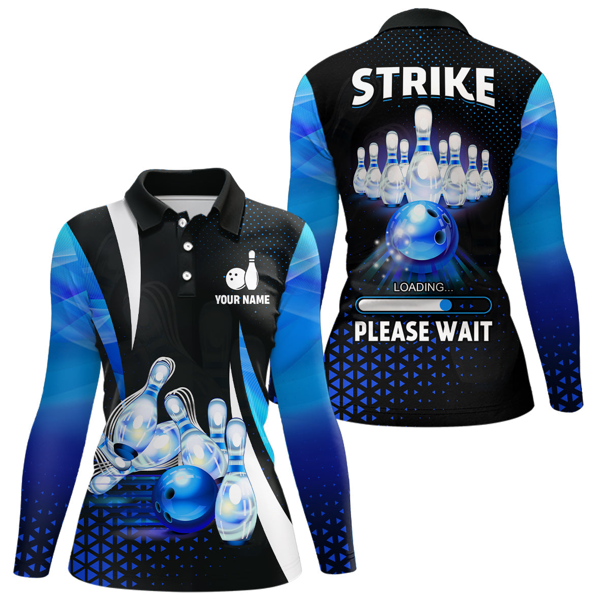 Lustige Damen-Bowling-Poloshirts – Individuell „Strike loading, please wait“ Team-Bowling-Trikots | Blau NQS6675